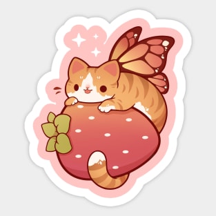 Orange fairy cat with strawberry Sticker